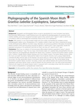 Phylogeography of the Spanish Moon Moth Graellsia Isabellae