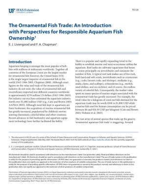 The Ornamental Fish Trade: an Introduction with Perspectives for Responsible Aquarium Fish Ownership1 E