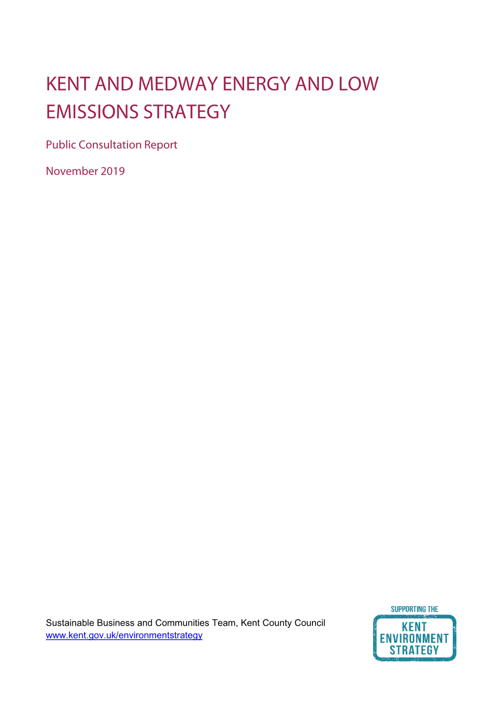 Kent and Medway Energy and Low Emissions Strategy