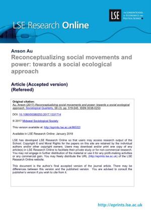 Reconceptualizing Social Movements and Power: Towards a Social Ecological Approach