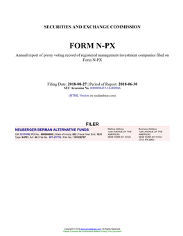NEUBERGER BERMAN ALTERNATIVE FUNDS Form N-PX