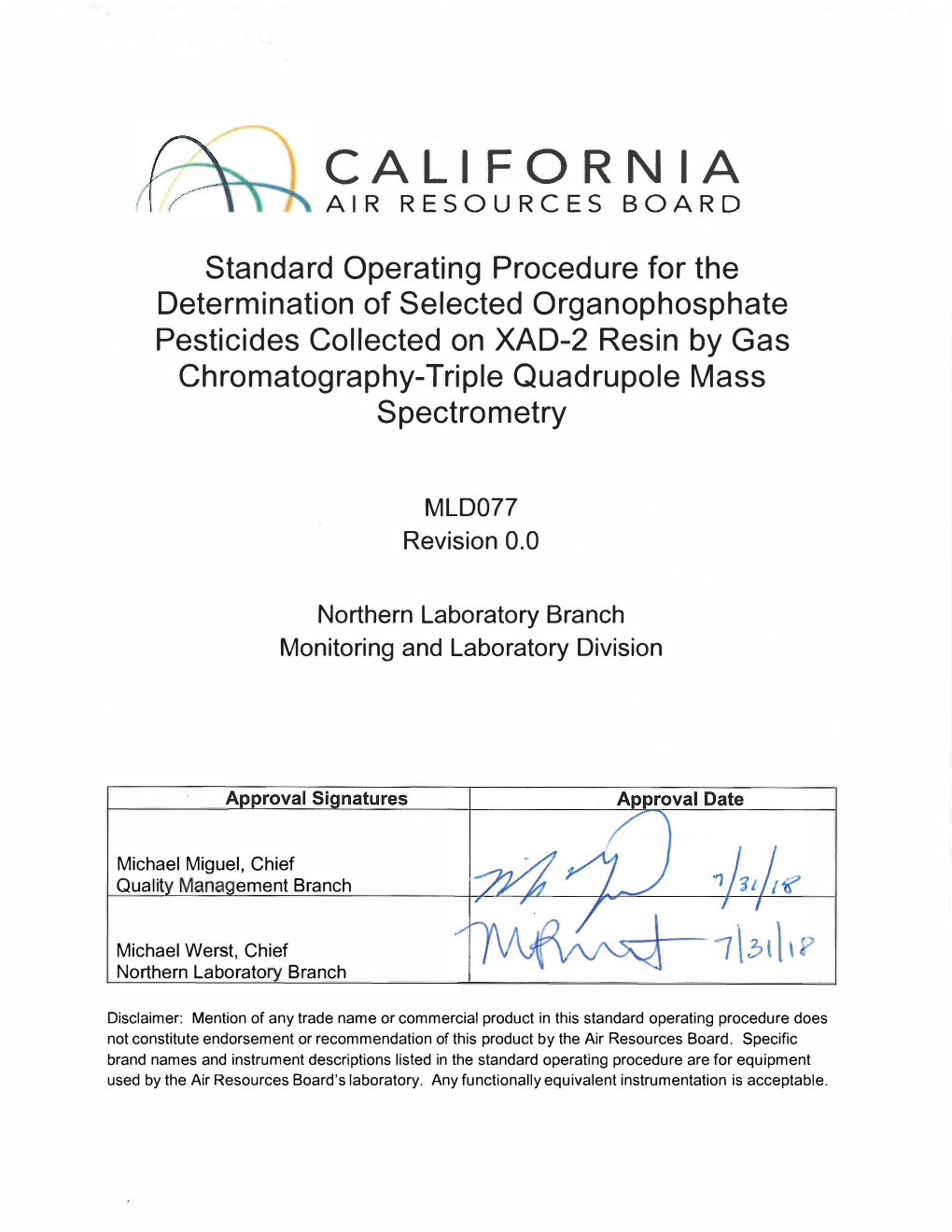 SOP: Determination of Selected Organophosphate Petsicides