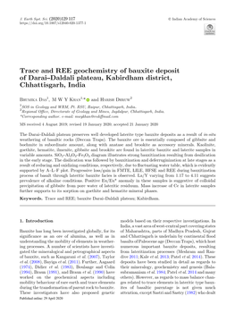 Trace and REE Geochemistry of Bauxite Deposit of Darai–Daldali Plateau, Kabirdham District, Chhattisgarh, India