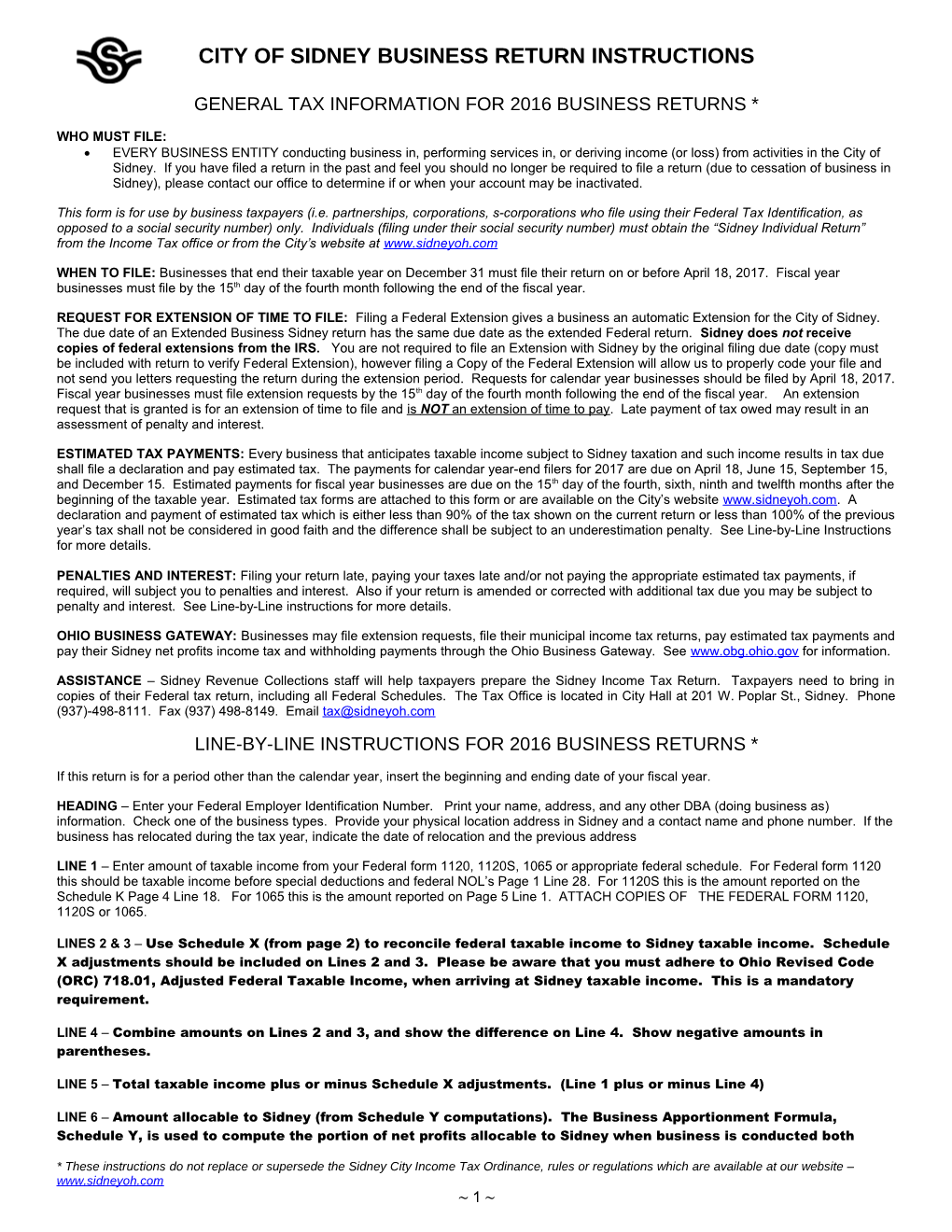 Instructions For Preparing Municipal Income Tax Forms