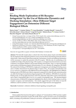 Binding Mode Exploration of B1 Receptor Antagonists' by the Use of Molecular Dynamics and Docking Simulation—How Different T