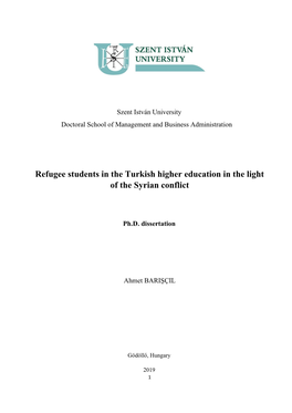 Refugee Students in the Turkish Higher Education in the Light of the Syrian Conflict