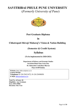 Post Graduate Diploma in Chhatrapati Shivaji Maharaj’S Vision & Nation Building