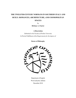 THE TWELFTH-CENTURY NORMANS in SOUTHERN ITALY and SICILY: ROMANCES, ARCHITECTURE, and COSMOPOLITAN SPACES by Brittany A