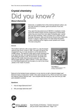 Did You Know About Diamonds? Activity Sheet