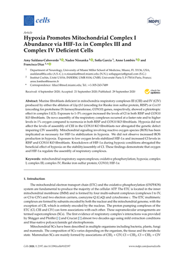 Hypoxia Promotes Mitochondrial Complex I Abundance Via HIF-1Α in Complex III and Complex IV Deﬁcient Cells