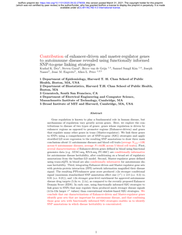 Contribution of Enhancer-Driven and Master-Regulator Genes to Autoimmune Disease Revealed Using Functionally Informed SNP-To-Gene Linking Strategies Kushal K