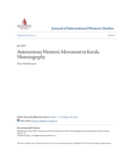Autonomous Women's Movement in Kerala: Historiography Maya Subrahmanian