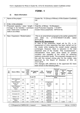 Form-1 Application for Mines in Cluster No