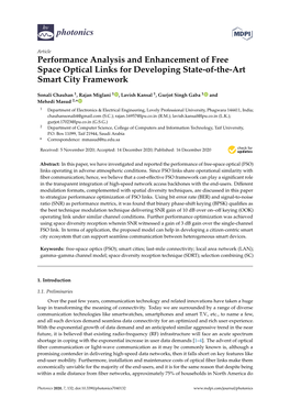 Performance Analysis and Enhancement of Free Space Optical Links for Developing State-Of-The-Art Smart City Framework