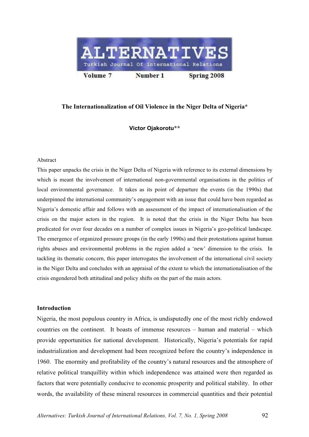 The Internationalization of Oil Violence in the Niger Delta of Nigeria*