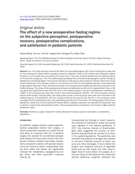 Original Article the Effect of a New Preoperative Fasting Regime on the Subjective Perception, Postoperative Recovery, Postope
