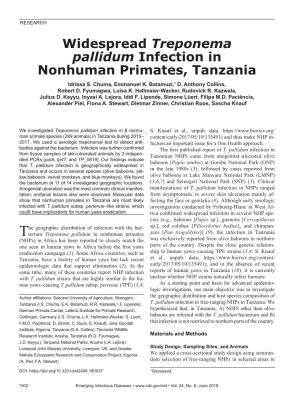 Widespread Treponema Pallidum Infection in Nonhuman Primates, Tanzania Idrissa S
