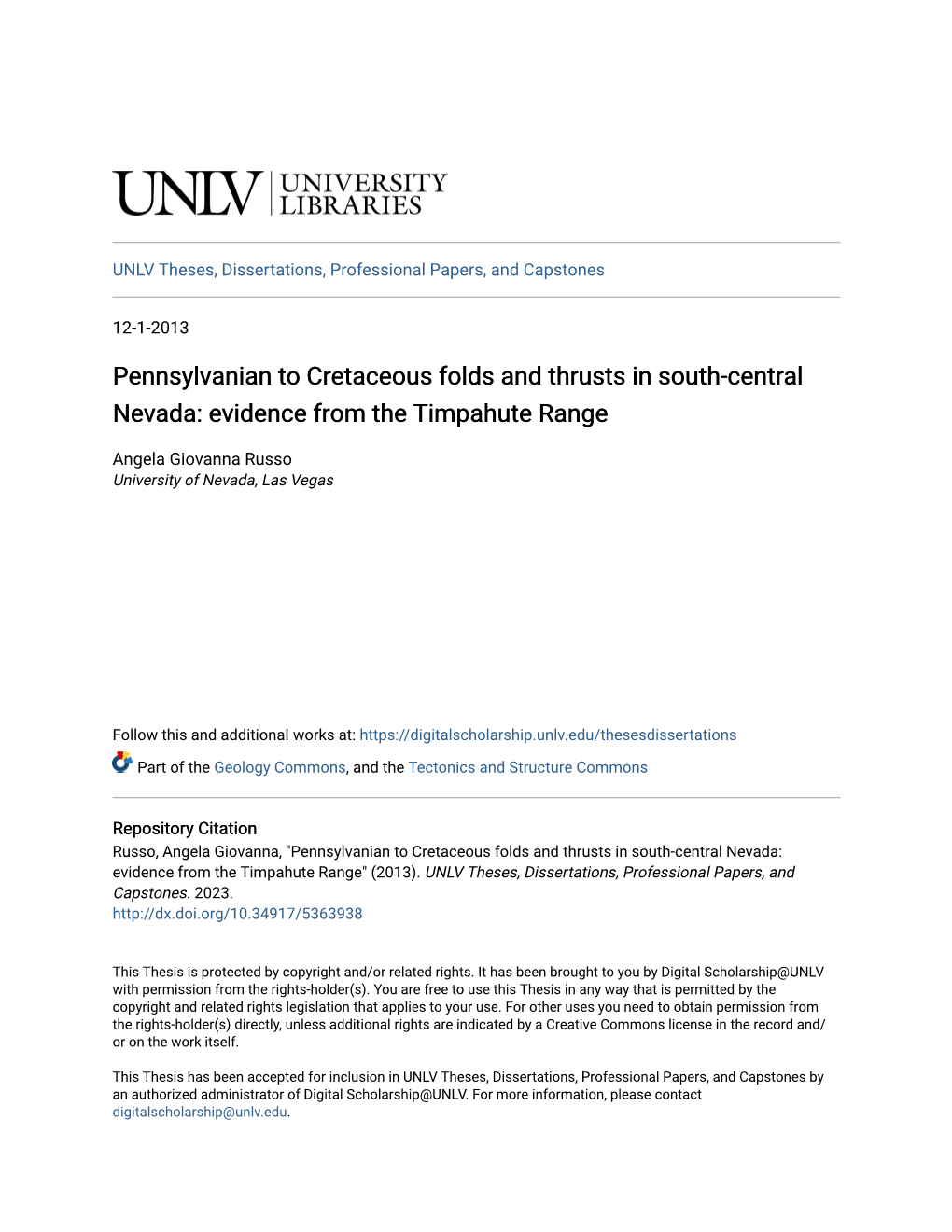 Pennsylvanian to Cretaceous Folds and Thrusts in South-Central Nevada: Evidence from the Timpahute Range