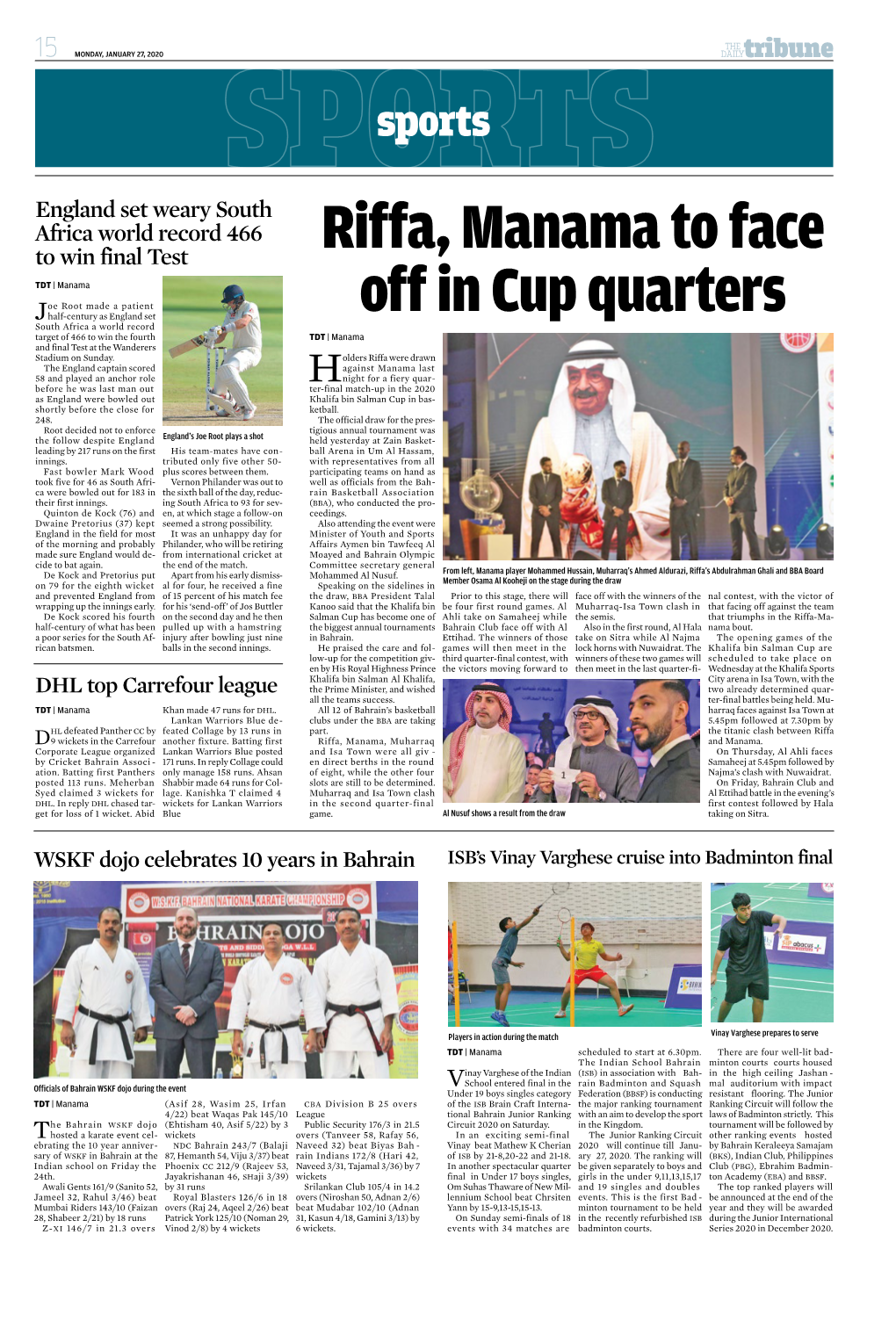 Riffa, Manama to Face Off in Cup Quarters