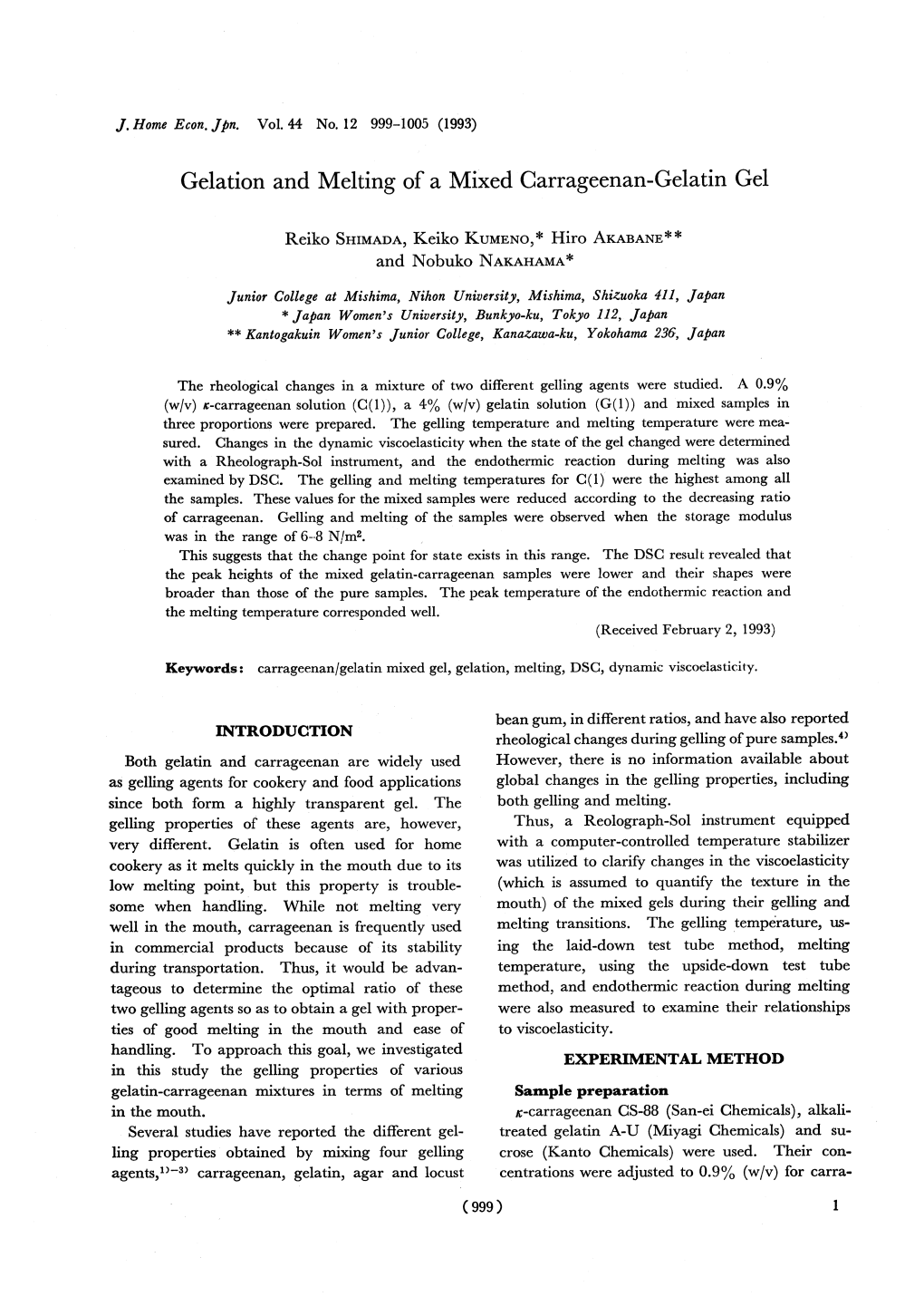 Gelation and Melting of a Mixed Carrageenan-Gelatin Gel