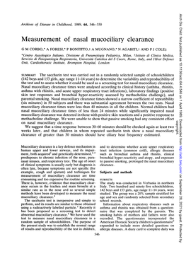 Measurement of Nasal Mucociliary Clearance