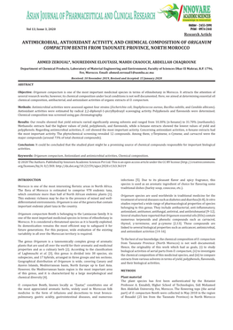 Antimicrobial, Antioxidant Activity, and Chemical Composition of Origanum Compactum Benth from Taounate Province, North Morocco