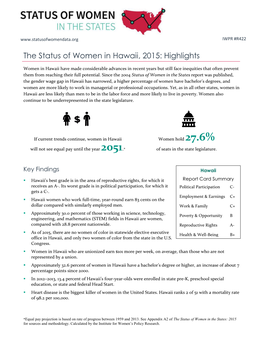 The Status of Women in Hawaii, 2015: Highlights