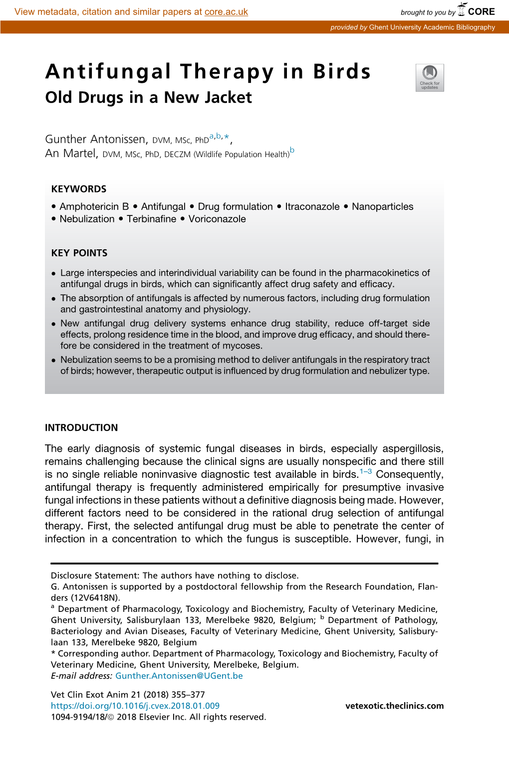 Antifungal Therapy in Birds Old Drugs in a New Jacket