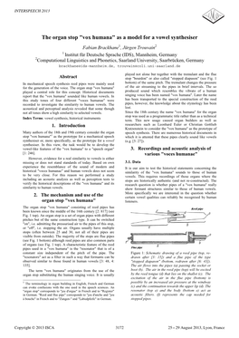 The Organ Stop ``Vox Humana'' As a Model for a Vowel Synthesiser
