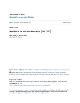 New Hope for Women Newsletter (Fall 2010)