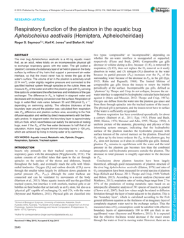 Respiratory Function of the Plastron in the Aquatic Bug Aphelocheirus Aestivalis (Hemiptera, Aphelocheiridae) Roger S
