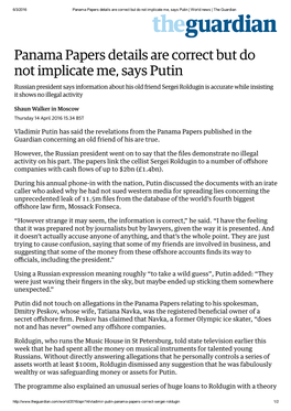 Panama Papers Details Are Correct but Do Not Implicate Me, Says Putin | World News | the Guardian