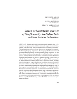 Support for Redistribution in an Age of Rising Inequality: New Stylized Facts and Some Tentative Explanations