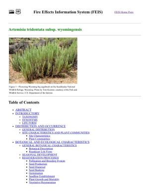 Fire Effects Information System (FEIS) Artemisia Tridentata Subsp