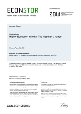 Higher Education in India: the Need for Change