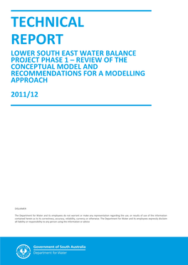 Lower South East Water Balance Project Phase 1 – Review of the Conceptual Model and Recommendations for a Modelling Approach 2011/12