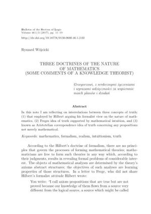 Three Doctrines of the Nature of Mathematics (Some Comments of a Knowledge Theorist)