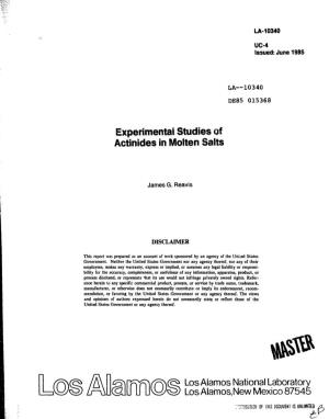 Experimental Studies of Actinides in Molten Salts
