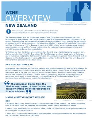 OVERVIEW NEW ZEALAND Content Contributed by Jim Warren, Imperial Beverage