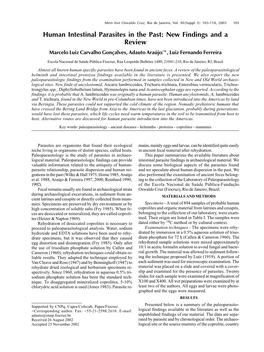 Human Intestinal Parasites in the Past: New Findings and a Review Marcelo Luiz Carvalho Gonçalves, Adauto Araújo/+, Luiz Fernando Ferreira