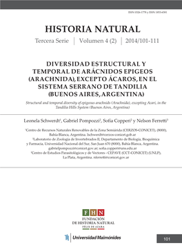 HISTORIA NATURAL Tercera Serie Volumen 4 (2) 2014/101-111