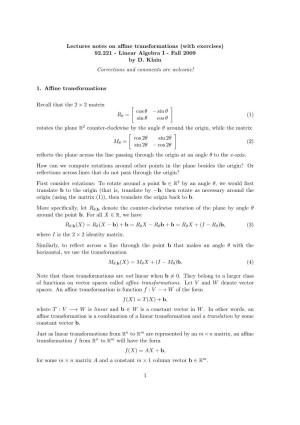 Lectures Notes on a Ne Transformations (With Exercises)