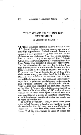 The Date of Franklin's Kite Experiment by Alexander Mcadie