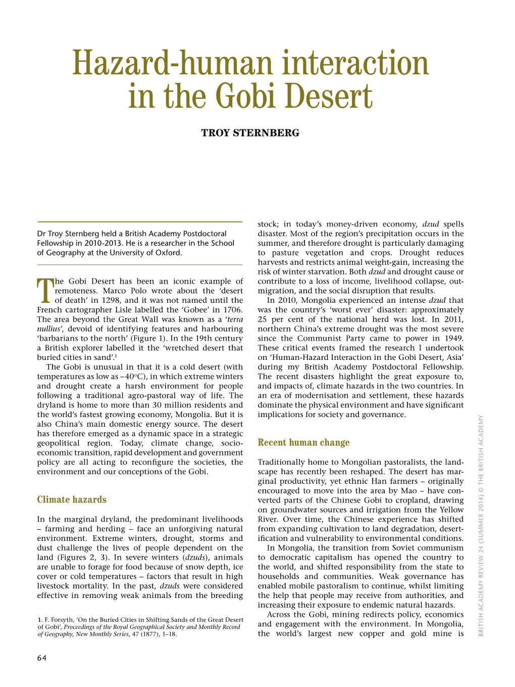 Hazard-Human Interaction in the Gobi Desert