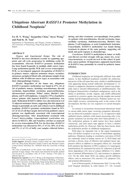 Ubiquitous Aberrant RASSF1A Promoter Methylation in Childhood Neoplasia1