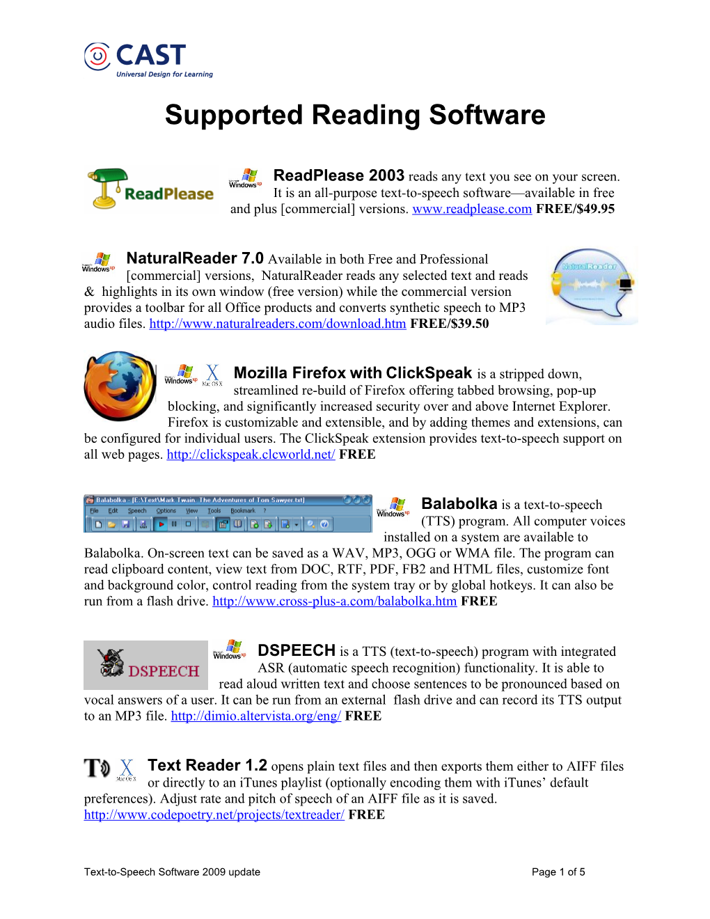 Supported Reading Software