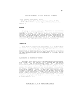 Adhesive Contaminants (Stickies) and Methods for Removal