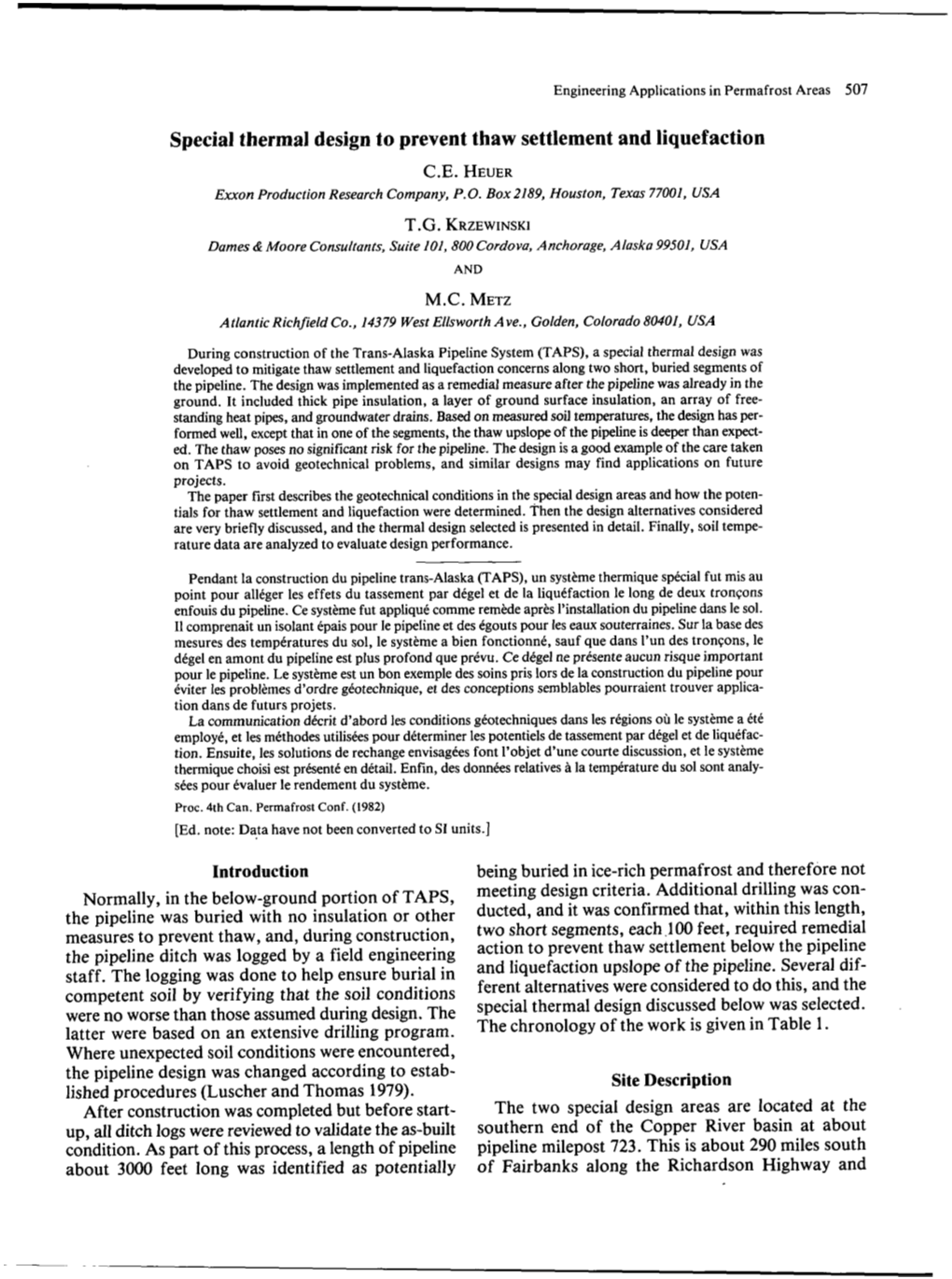 Special Thermal Design to Prevent Thaw Settlement and Liquefaction C.E