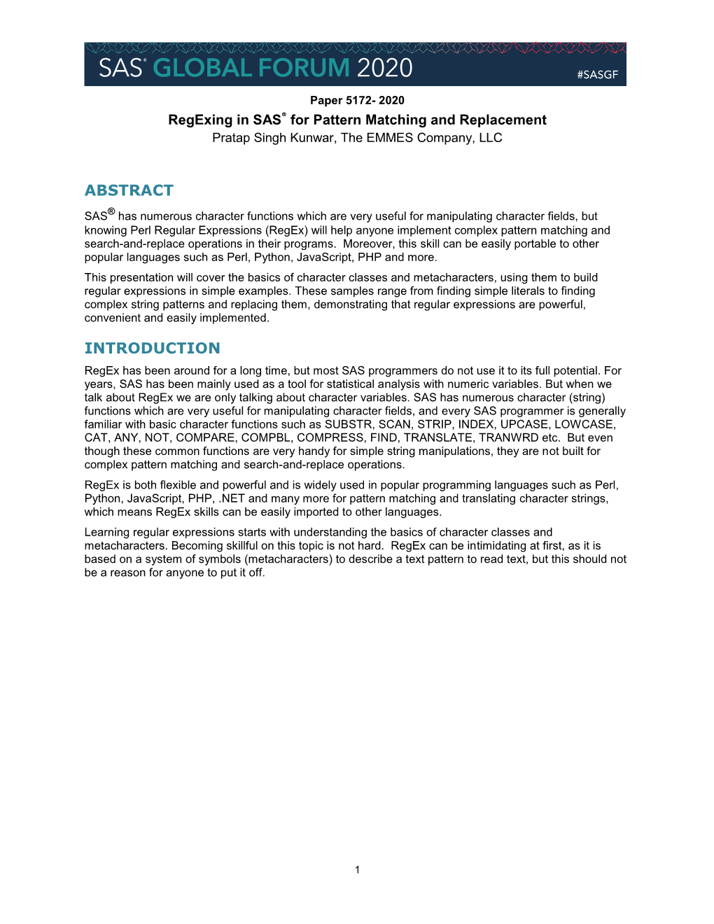 Regexing in SAS for Pattern Matching and Replacement