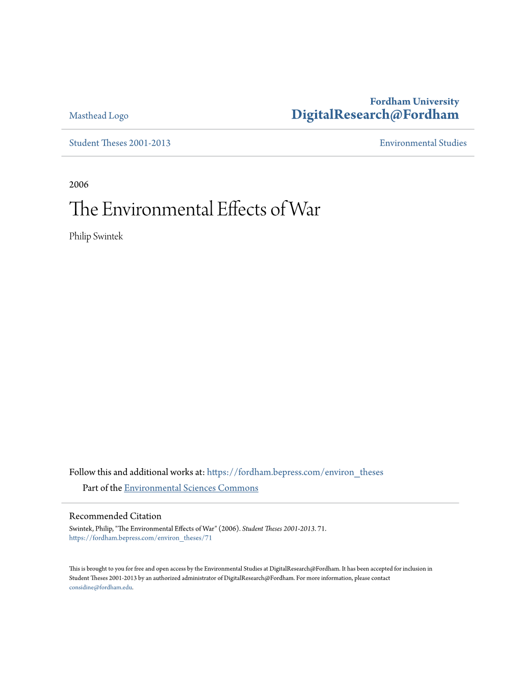 The Environmental Effects of War